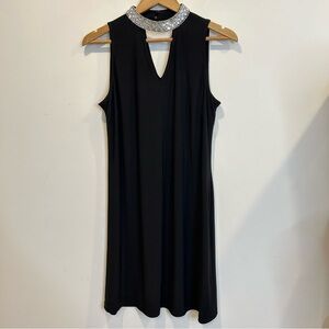 Roz & Ali Rhinestone Collar High Neck Key-hole Dress Black